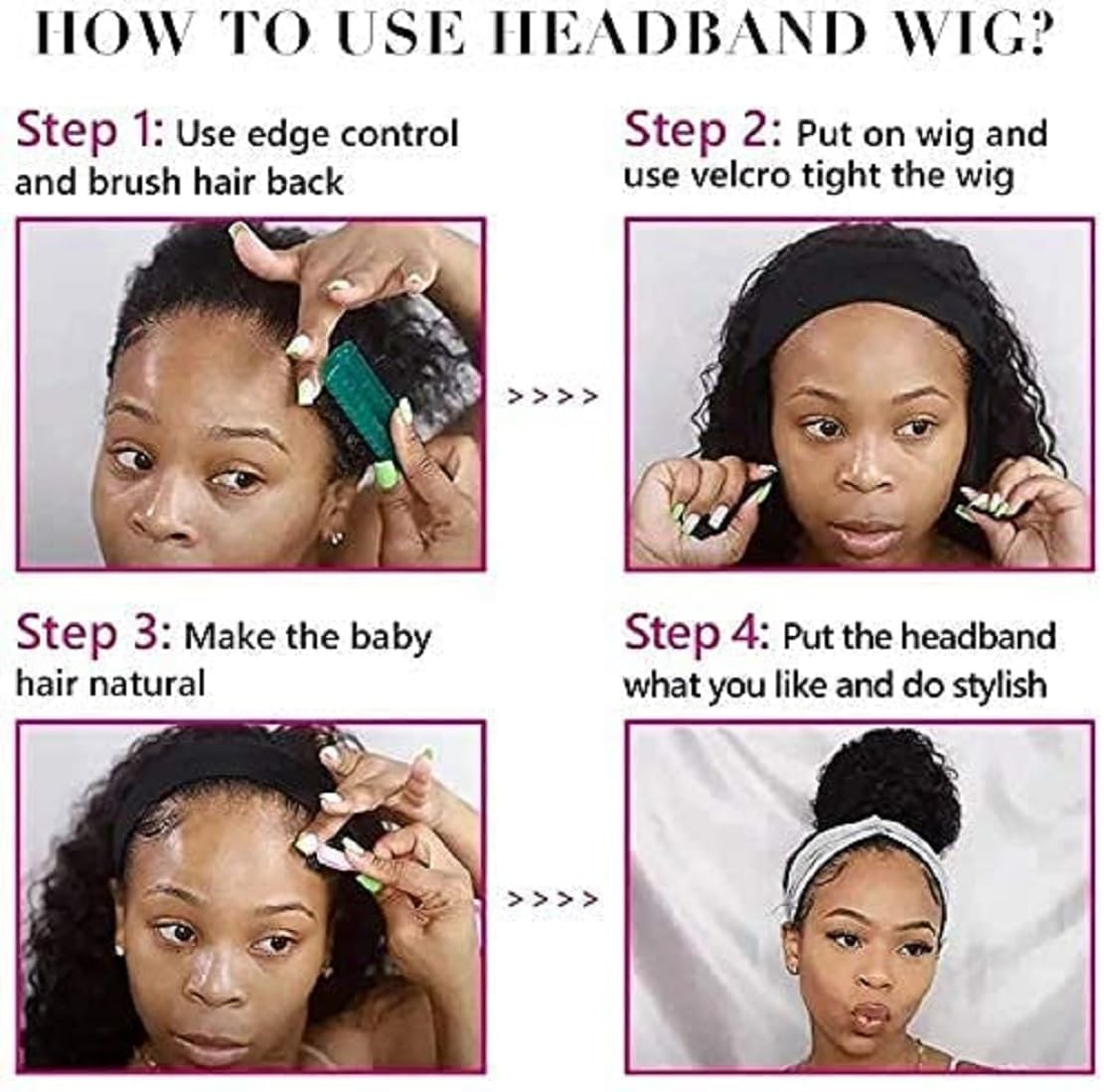 Rebasar Headband Wigs Human Hair 10 Inch Glueless Short Curly Headband Wigs For Black Women Human Hair None Lace Front Wear And