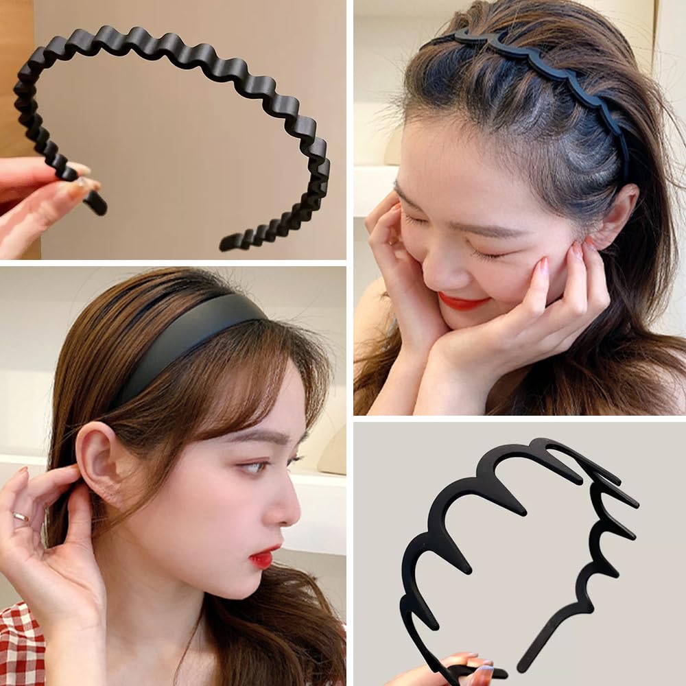 TOBATOBA 9Pcs Black Plastic Headbands, Hairbands for Women's Hair, Thin Headbands Comb Hair Accessories for Women Girls
