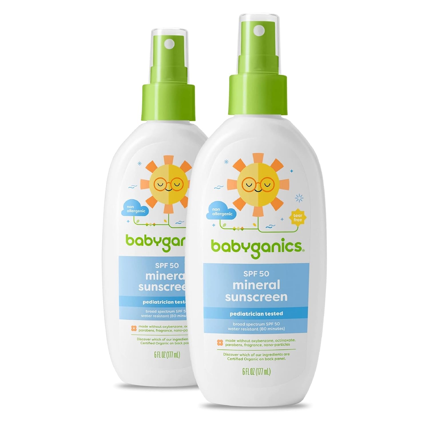 Babyganics Spf 50 Baby Sunscreen Spray | Uva Uvb Protection | Octinoxate & Oxybenzone Free | Water Resistant, Unscented, 6 Fl Oz