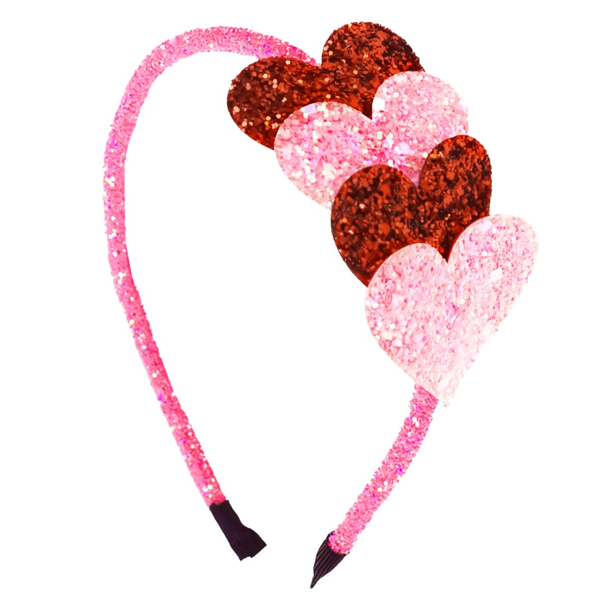 Doneace Valentine's Day Heart Headband Hair Band Glitter Hair Hoop Red and Pink Sequins Hair Accessories Headdress for Women Gir