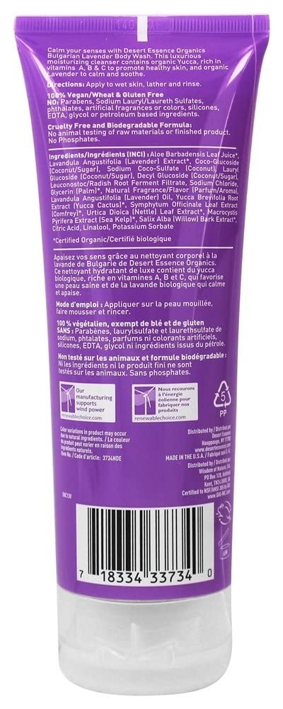 Desert Essence Bulgarian Lavender Body Wash - 8 Fl Ounce - Gentle Cleansing - Calms & Soothes Skin - Soft & Nourished - Vitamin