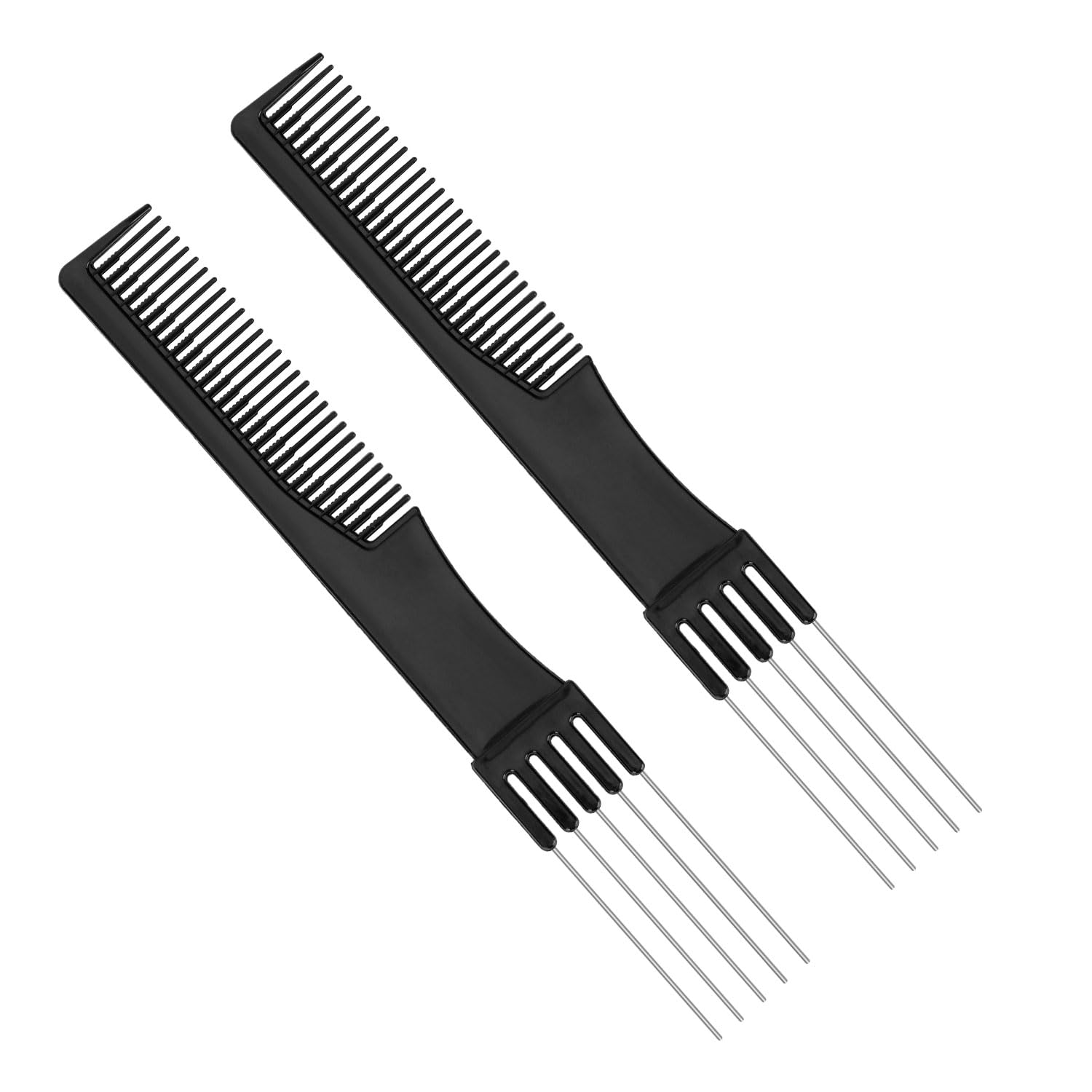 2pcs Black Metal Prong Pick Combs Parting for Women, Double-Head Parting Teasing Comb with Metal Pick Fork Comb Tool Hair Pickin