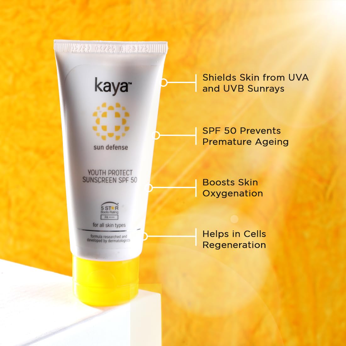 Kaya Skin Clinic Sunscreen Plus Spf 50, 50Ml - Ultra-Violet Protection, Water Resistant, For All Skin Tones, Lotion For Face, Un