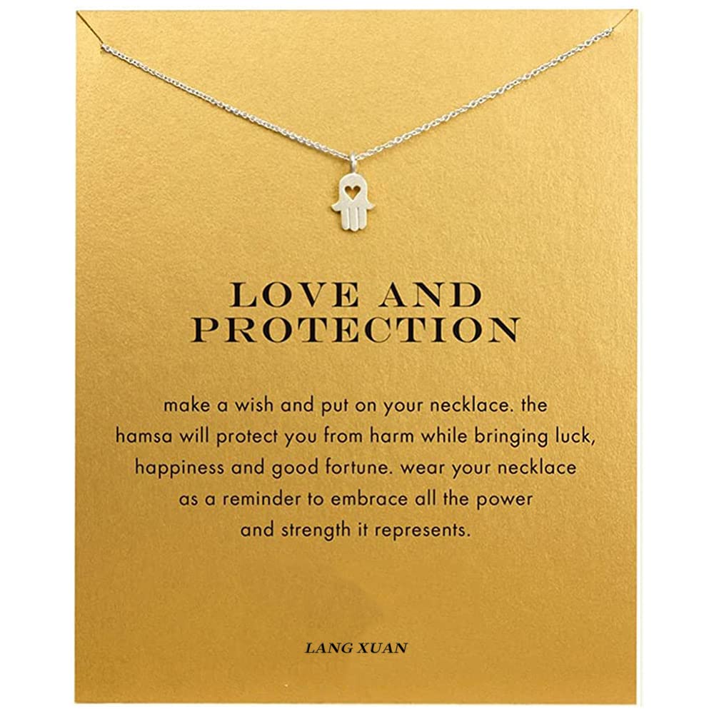 LANG XUAN Friendship Heart Compass Necklace Message Card Key Pendant Good Luck Elephant Pendant Chain Necklace with Gift Card