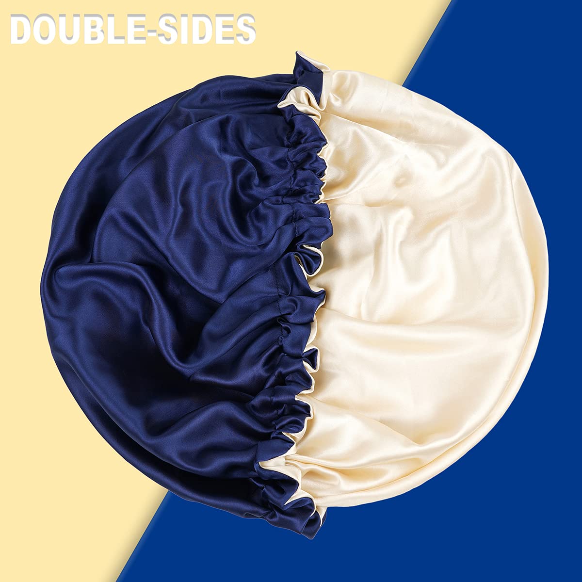 CHORHA Satin Sleep Cap,Double-Sided Adjustable Sleep Bonnet,Bonnet Cap for Sleep Navy