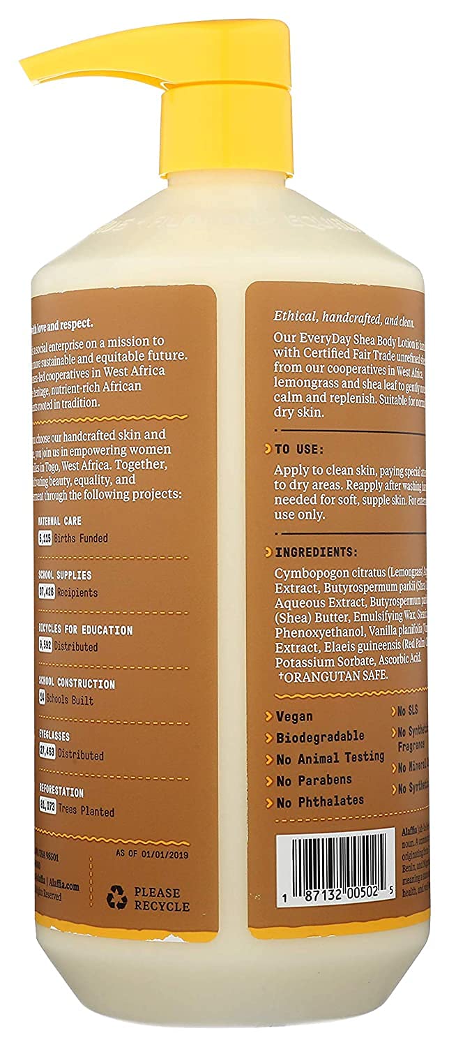 Alaffia EveryDay Shea Body Lotion - Normal to Very Dry Skin, Moisturizing Support for Hydrated, Soft, and Supple Skin with Shea