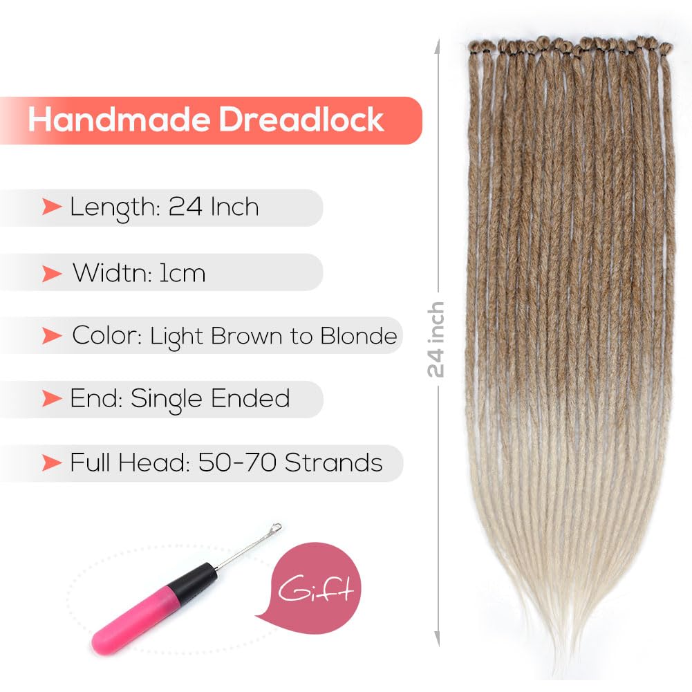 Kraler 24 inch 40 Strands Thick Dreadlock Extensions, SE Brown to Blonde Crochet Dreadls Extensions of Synthetic Hair 1cm Width