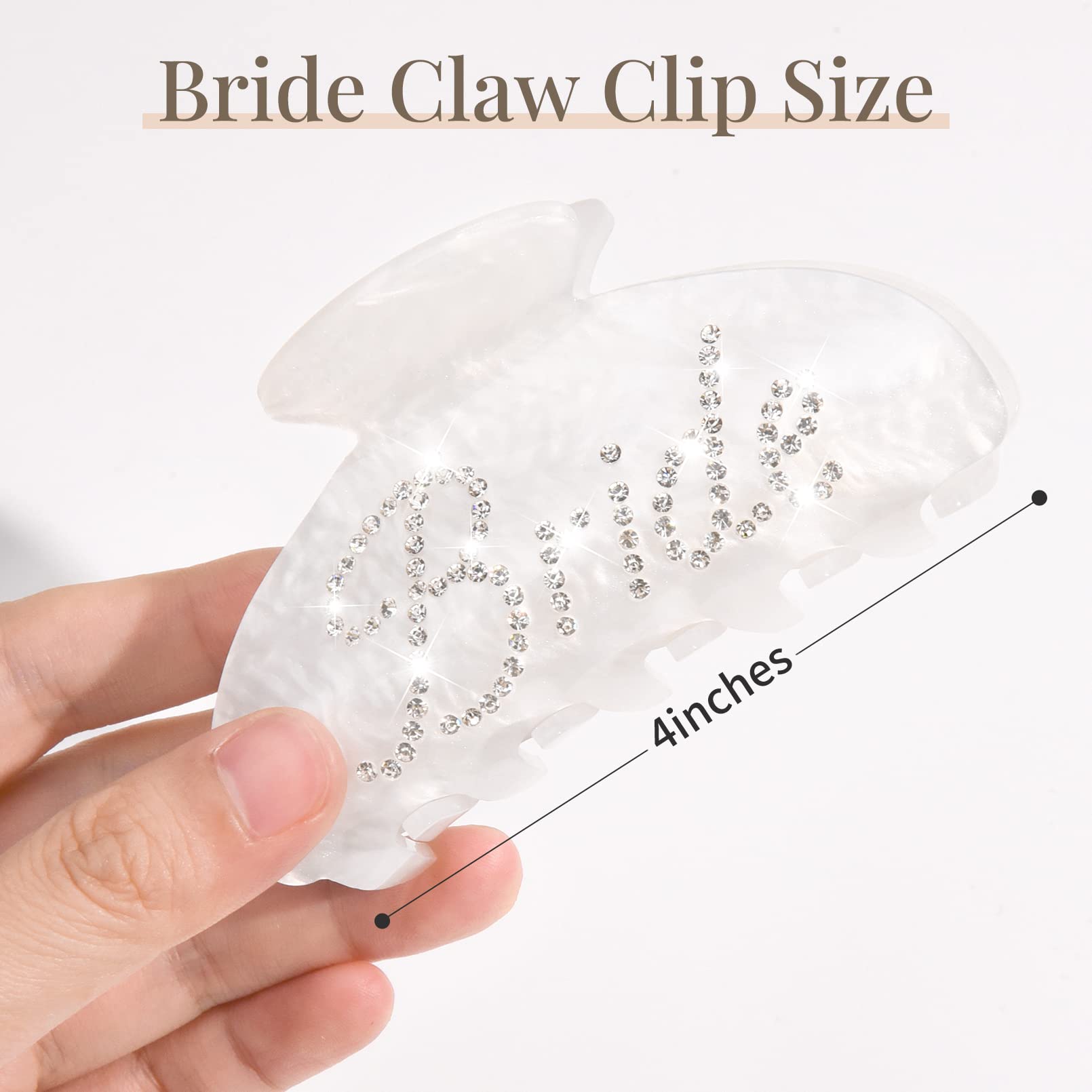 Bride Claw Hair Clip, Aileam White Acrylic Hair Clip Banana Barrettes, Rhinestone Bride Logo, Bachelorette Party Decorations Bri
