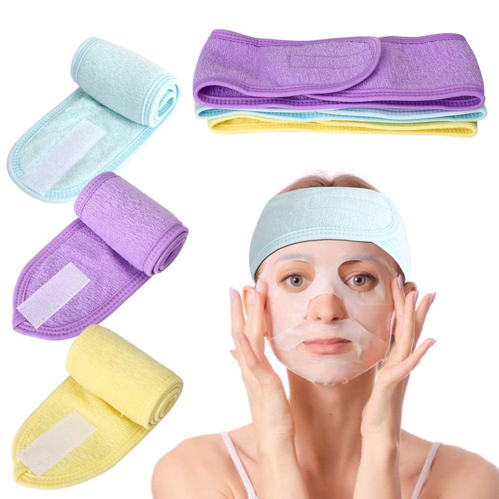 Ghelonadi 3 Pc Facial Head Band For Women,NonSlip Stretchable Elasticized Facial Headband,Facial Band,Facial Spa Headband,Head 
