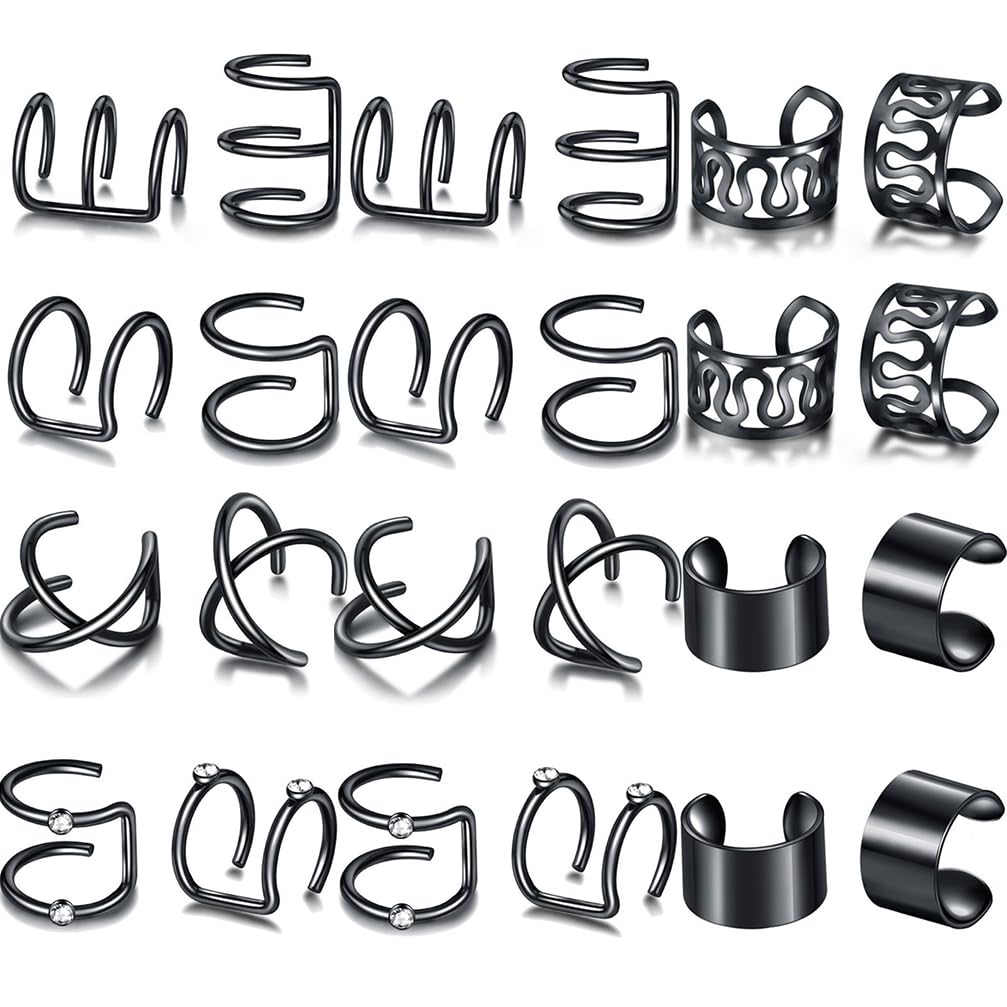 24 Pcs Black Hair Braids Dreadlock, Non-Piercing Ear Clip Beard Beads Cuffs Clip Hair for Women Men Hair Accessories Styling Jew
