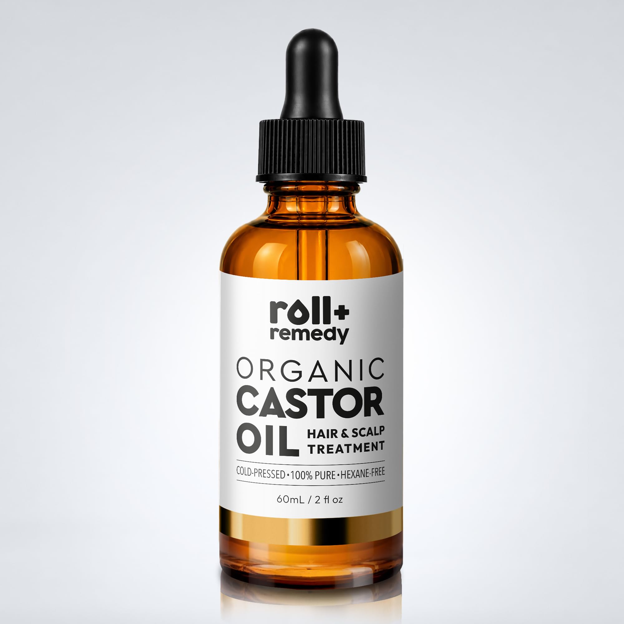 Roll+Remedy Organic Castor Oil  60ml Amber Glass Bottle  MessFree Application for Hair & Scalp Care, Skin Hydration & Daily U