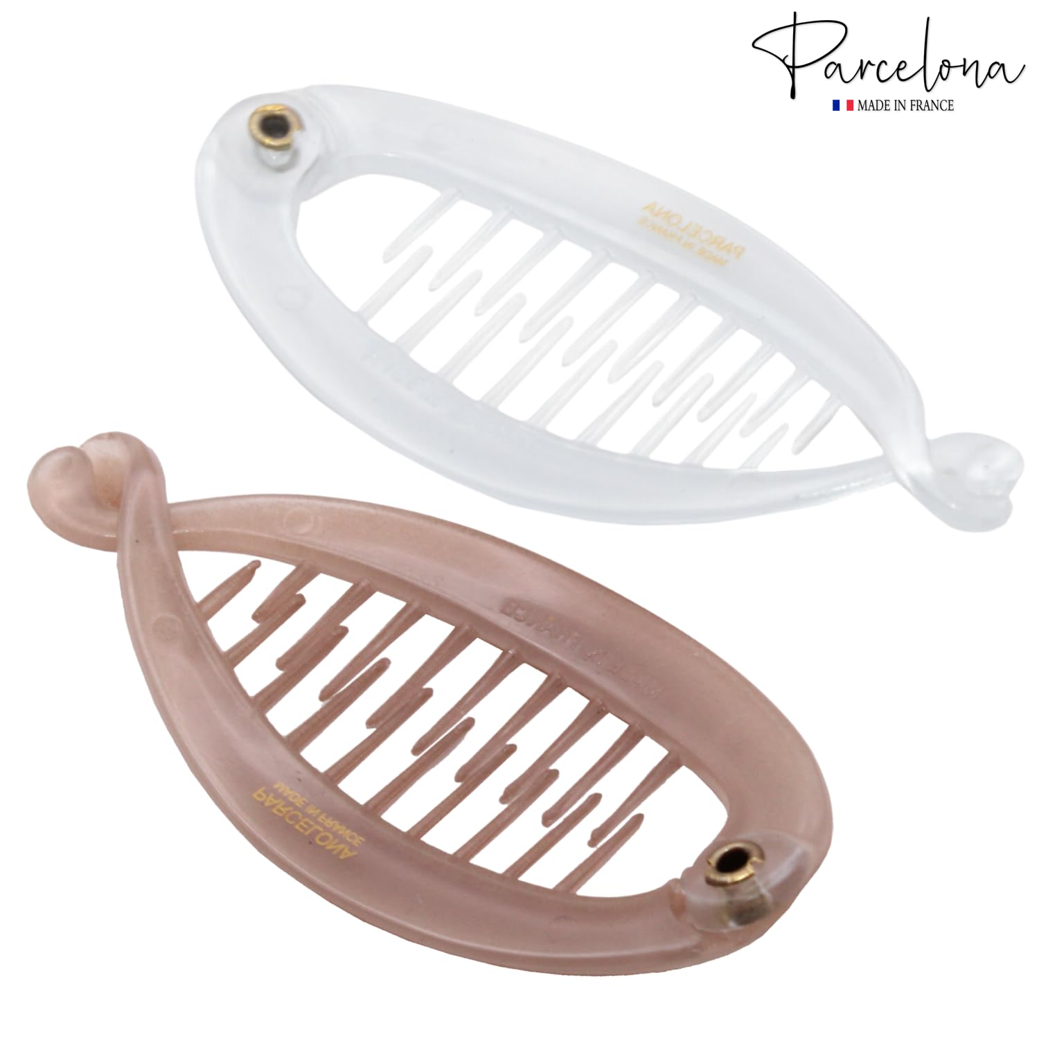 Parcelona French Effortless Mini Set Of 2 Celluloid Banana Hair Clip For Fine Hair, Made In France (Blush Pink)
