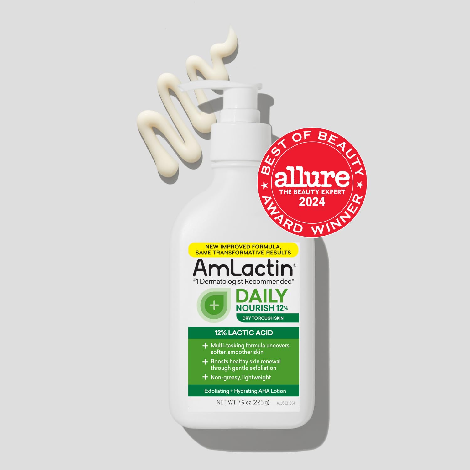 AmLactin Daily Moisturizing Lotion, 12% Lactic Acid, 7.9 oz Pump Bottle, Dermatologist-Recommended for Dry Skin