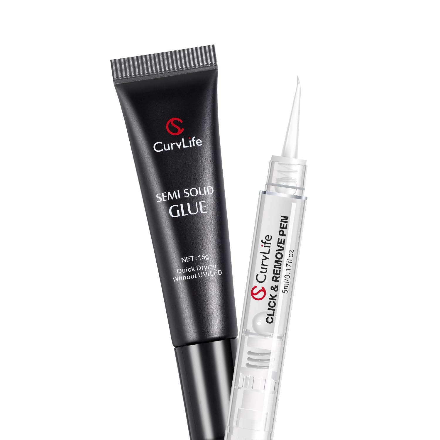 Curvlife 15g Semi Solid Nail Glue Gel with 5ml 3 IN 1Nail Glue Remover, No Need For Uv Light, Gel Glue for Press On Nails, Nial 