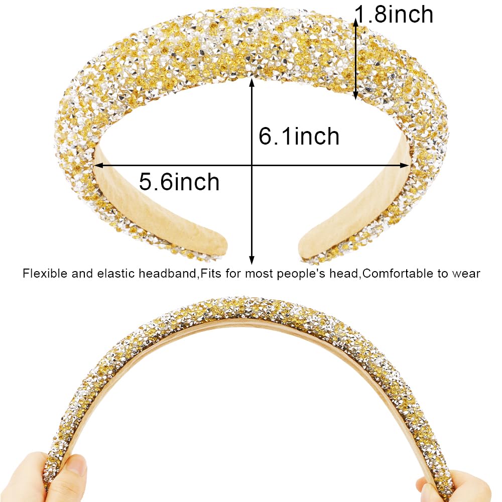 Ahoney 2 Pack Rhinestone Headband Women Thick Padded Headband, Sequin Beaded Pearls Head Band Glitter Cute Headband Birthday Pro
