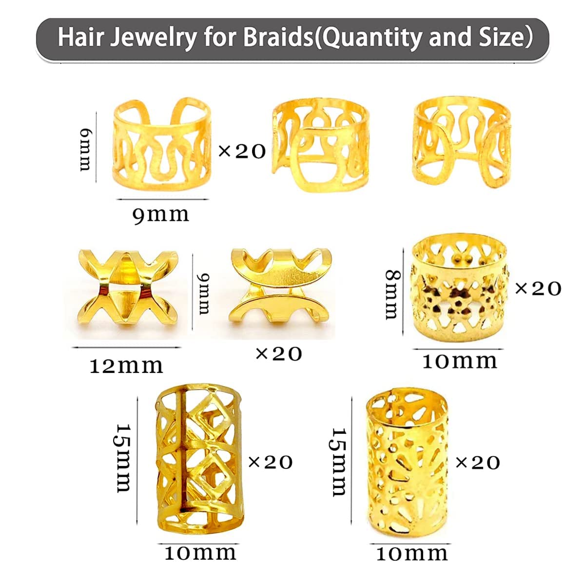 100 Pcs Gold Dreadlock Beads Locs Accessories , Jewelry For Braids, Women And Girls, Adjustable Cuffs Braiding Hair Rings Decora