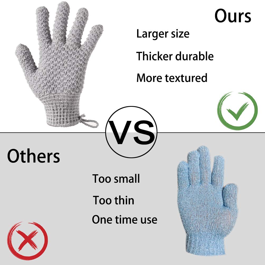 Cleedy Bath Exfoliating Gloves Scrub - 4 Pcs(2 Pairs) Lengthened And Large Exfoliating Scrubbing Gloves For Shower, Spa, Massage