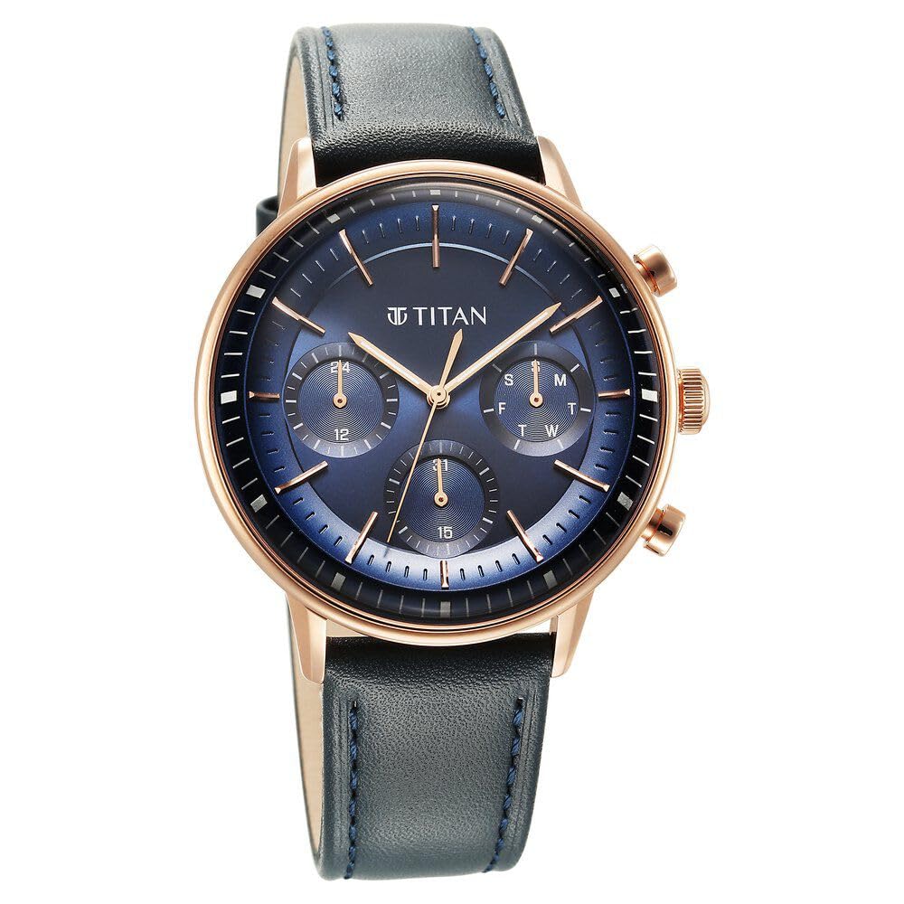 Titan Stainless Steel Analog Blue Dial Men Casual Watch, Blue Band
