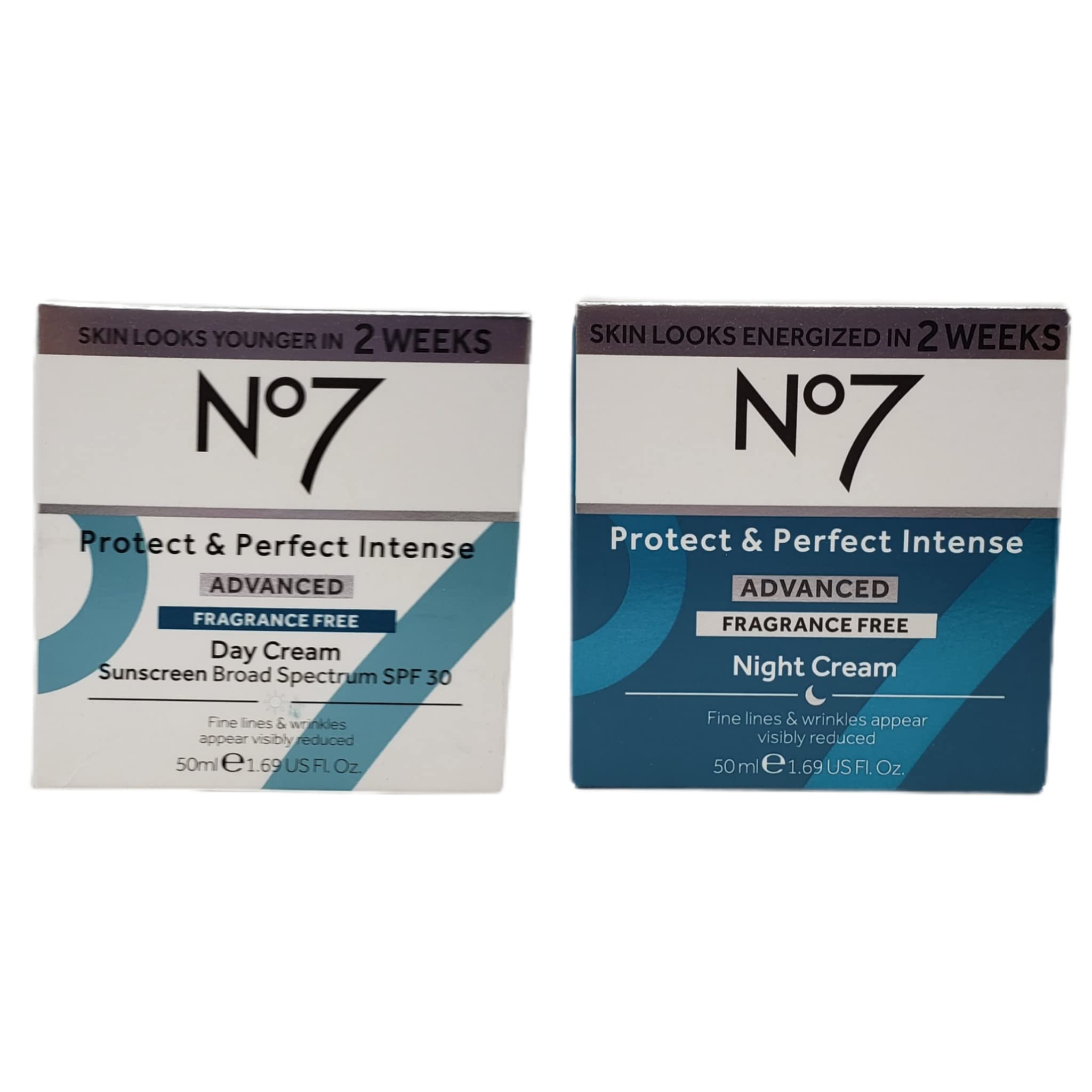 No 7 Protect and Perfect Advanced Fragrance Free Face Cream - Day and Night Bundle - 1.69 fl oz Each - Fragrance Free Day and Ni