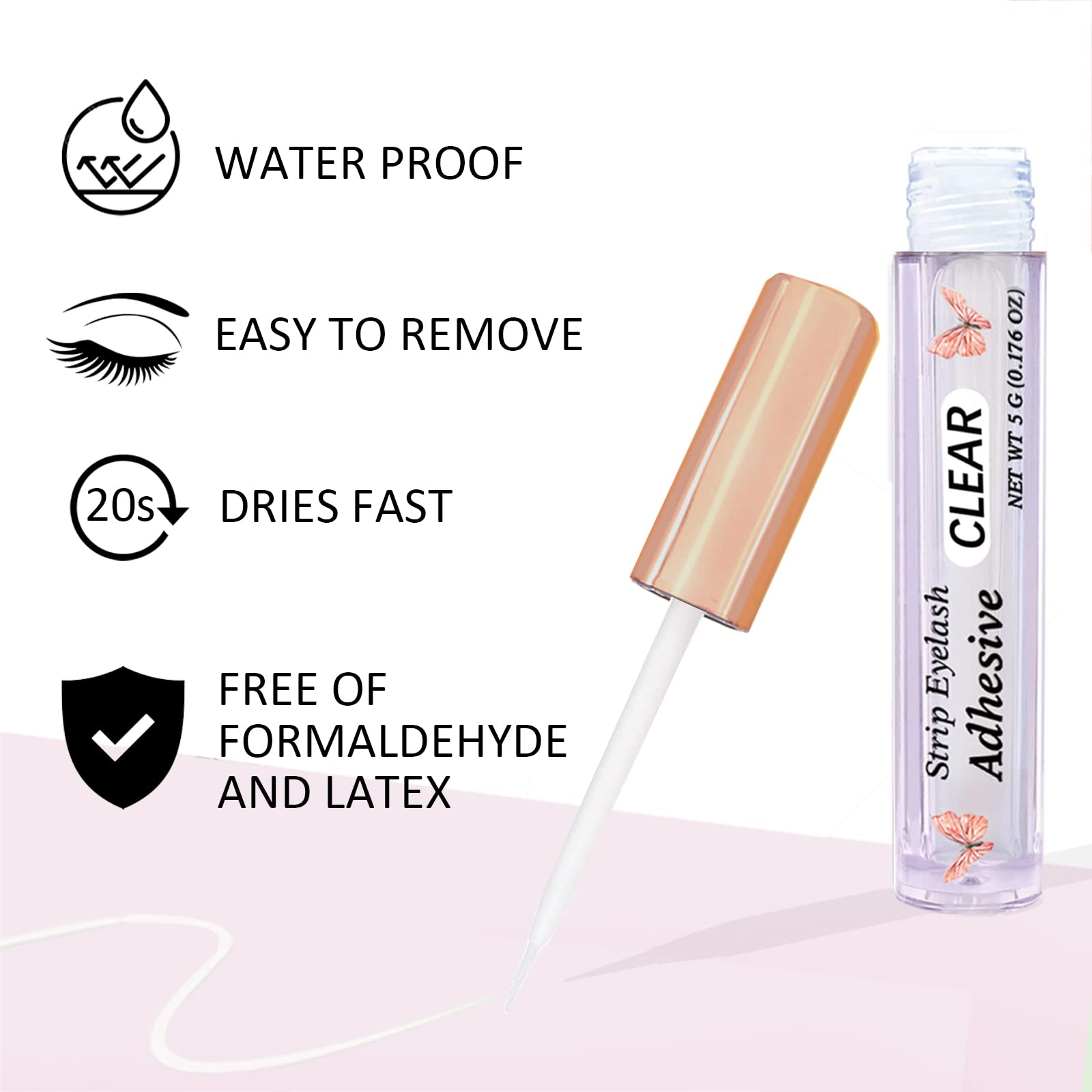 False Eyelash Glue Super Strong Hold Clear Eyelash Adhesive Waterproof Lash Glue Latex-Free Suitable For Sensitive Eyes Lashes G