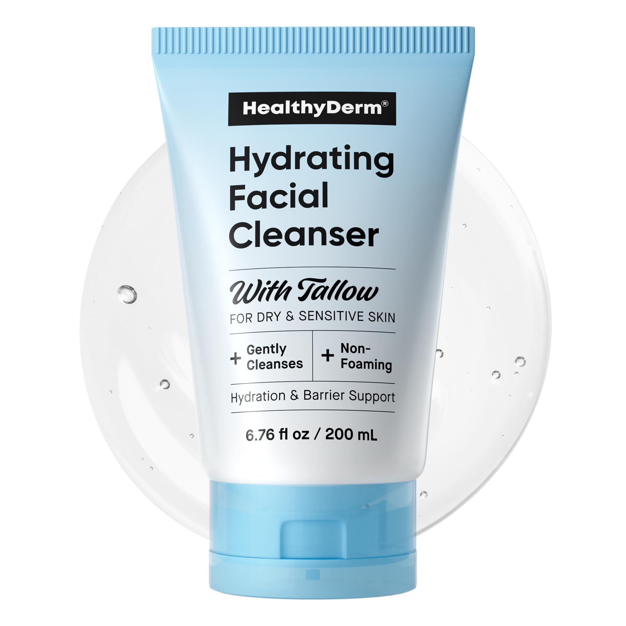 HealthyDerm Tallow Hydrating Gentle Face Cleanser: NonFoaming Facial Cleanser with GrassFed Tallow, Hyaluronic Acid, Ceramide 