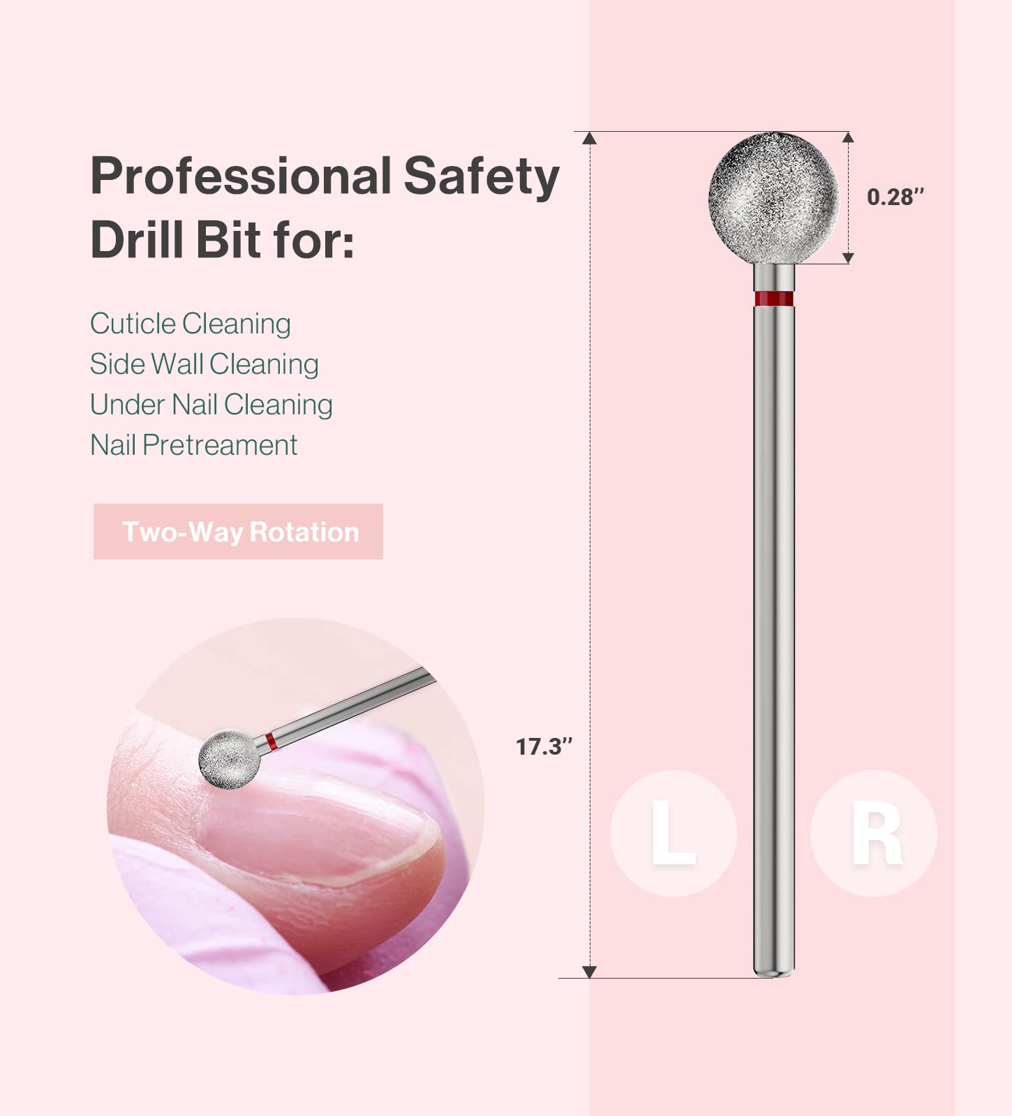 Melodysusie 7Mm Ball Shape Cuticle Clean Nail Drill Bit 3/32 ' ', Professional Safety Carbide Diamond Under Nail Cleaner For Cut