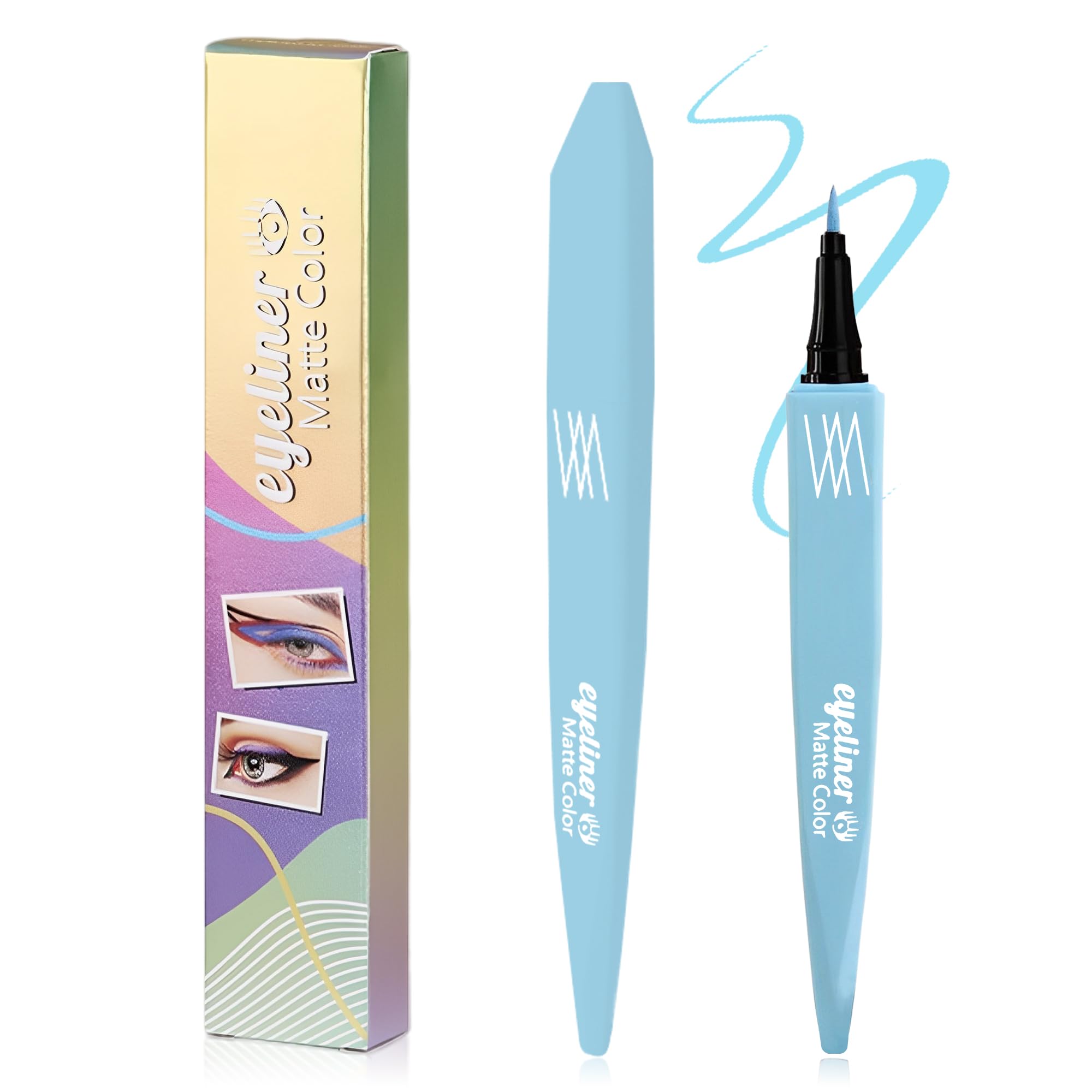 Sky Blue Liquid Eyeliner Pen, Waterline Eye Liner Waterproof Smudge Proof,High-Pigmented Long-Lasting Eyeliners,Smooth Ultra Fin