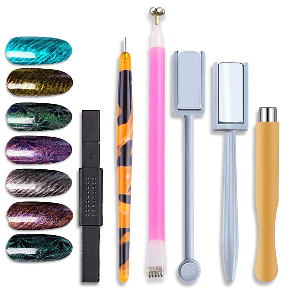 Wokoto 6Pcs Dual-Ended Nail Magnet Pen For Gel Nail Polish 3D Cat Eye Painting Flower Nail Art Magnetic Stick Manicure Diy Tools