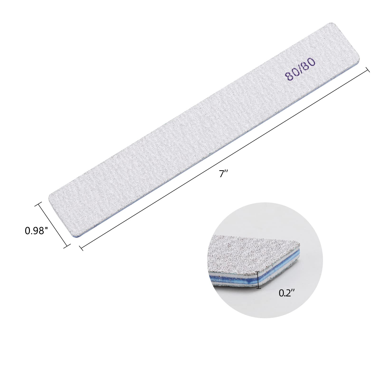 100 Count 80/80 Grit Rectangle Nail Files Reusable Coarse Nail File Double Sided Emery Boards Manicure Tools for Acrylic Nails