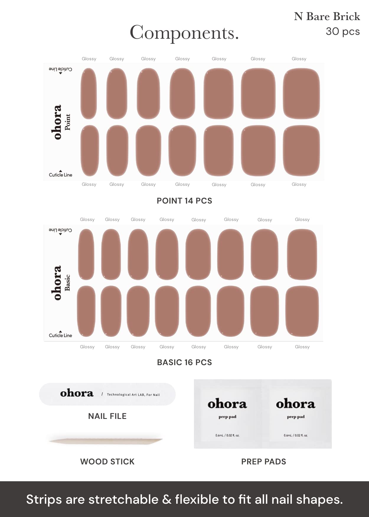 Ohora Semi Cured Gel Nail Strips (N Bare Brick) - Works With Any Nail Lamps, Salon-Quality, Long Lasting, Easy To Apply & Remove