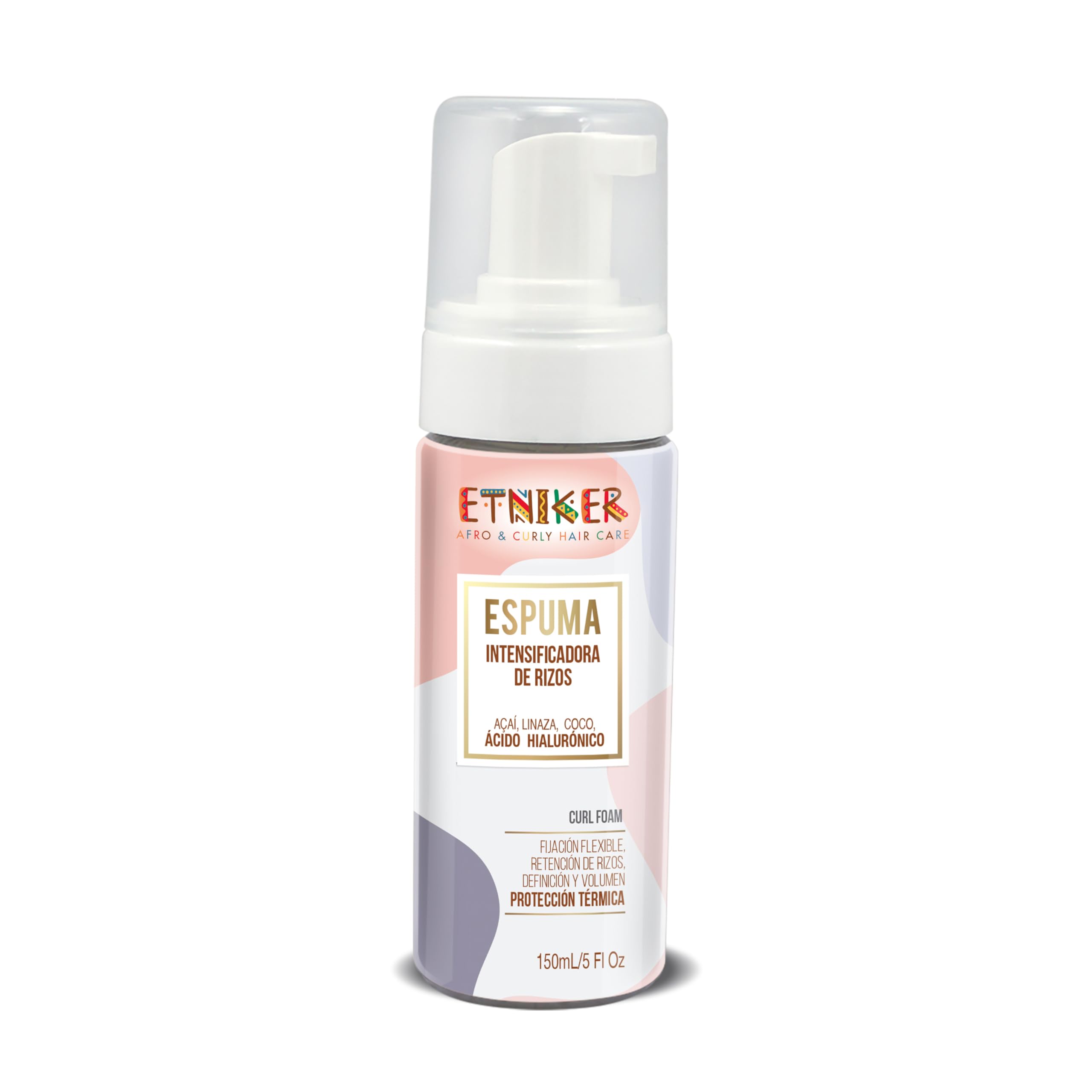 Etniker Curl Foam. Styling Foam for Curly & Wavy Hair. Frizz Control hair Mousse with Acai, flaxseed, coconut & Hyaluronic Acid.