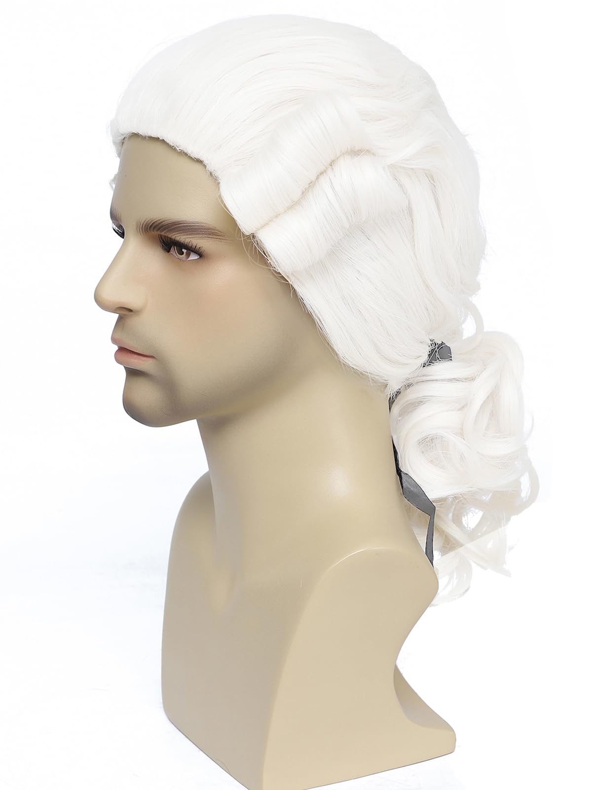 Traqur Judge Colonial Wig for Men White Funny Crazy Wigs Washington Halloween Costume Cosplay Party Wigs (White)