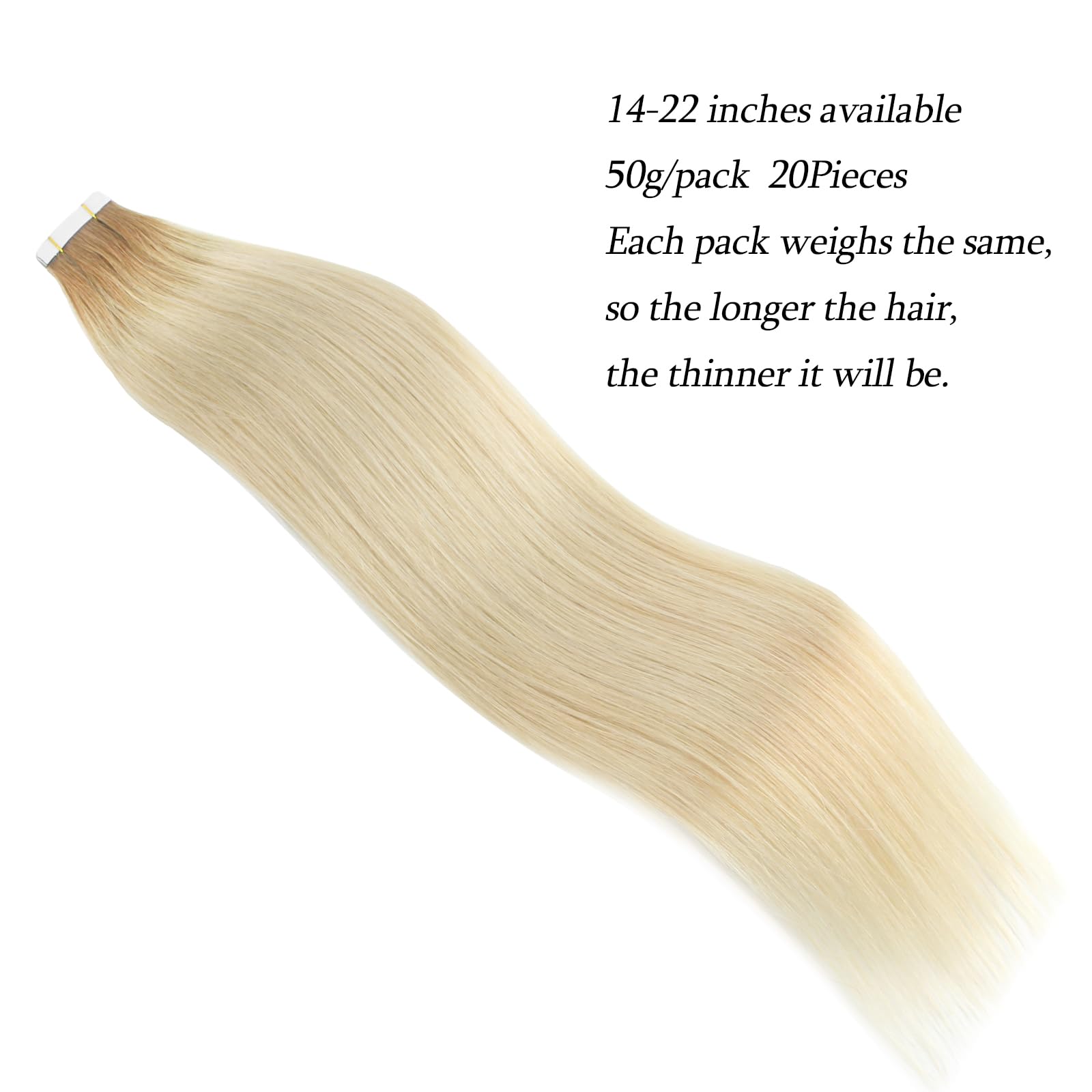 Abh Amazingbeauty Hair Rooted Tape In Hair Extensions, Remy Human Hair, 20 Pieces 50 Grams, Platinum Blonde With Dirty Blonde Ro