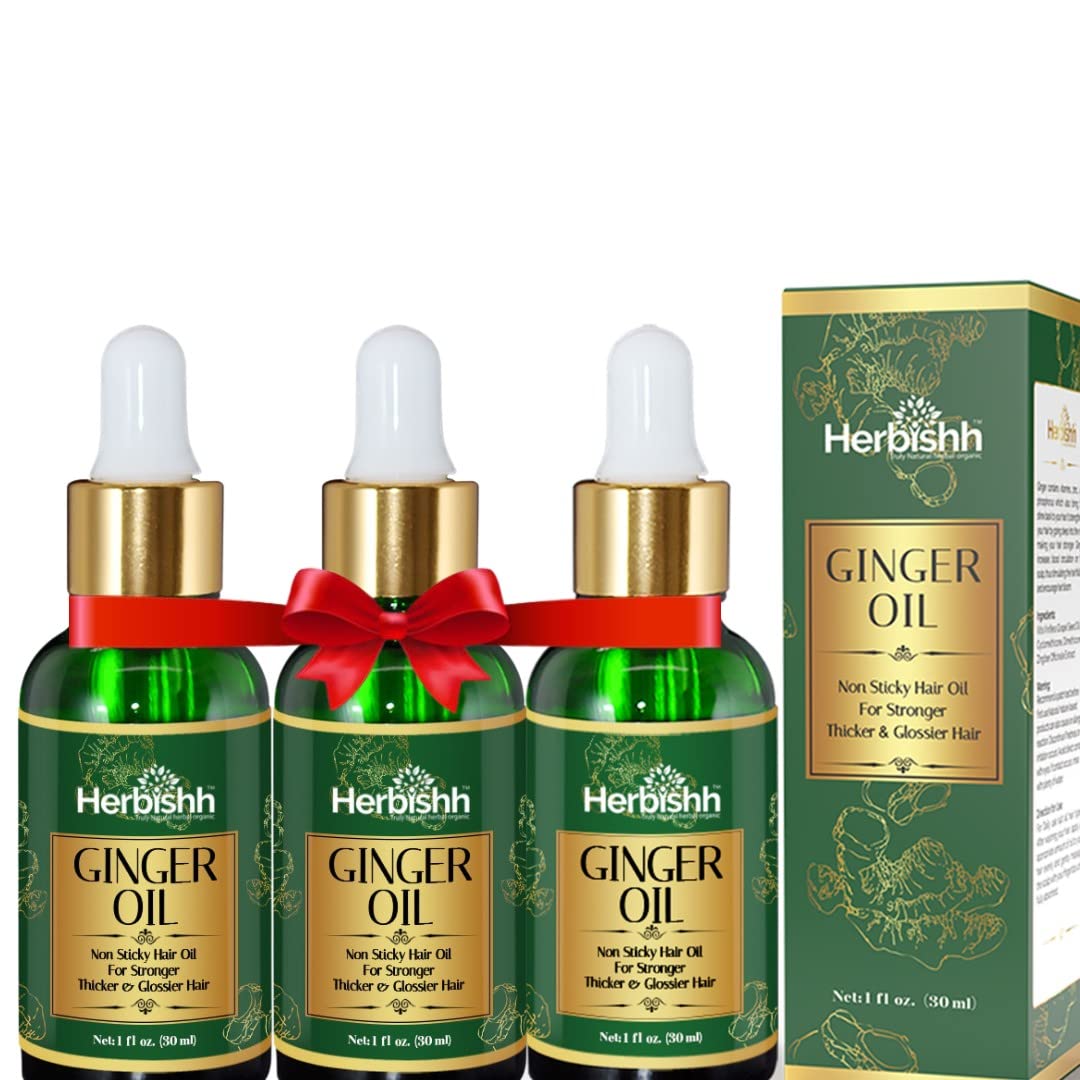 Herbishh Ginger Essential Oil For Hair Growth (30ml Each) Pack Of 3, Non Sticky, Ginger Hair Growth Serum Oil For Thicker, Stron