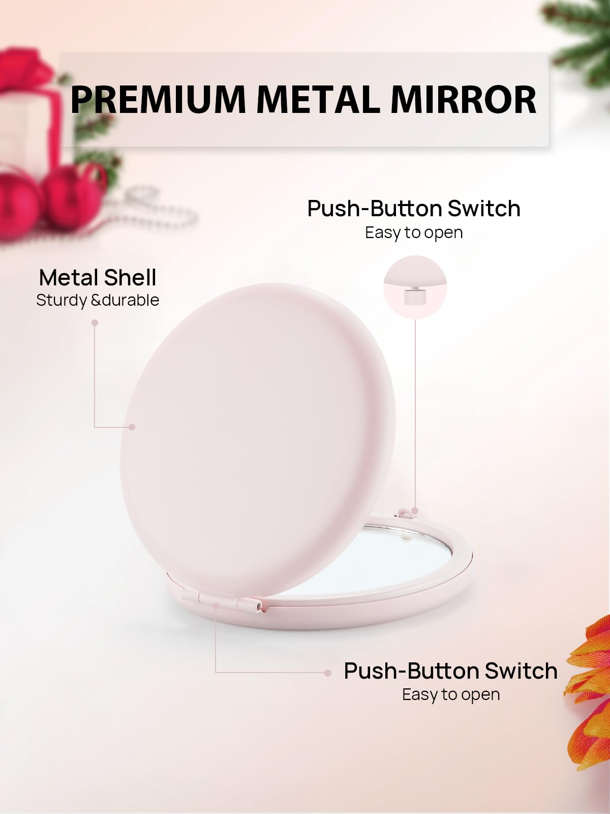 Getinbulk Compact Mirror Bulk, Pack Of 12 Double-Sided 1X/2X Magnifying Metal Makeup Mirrors(Round, Pink Marshmallow)