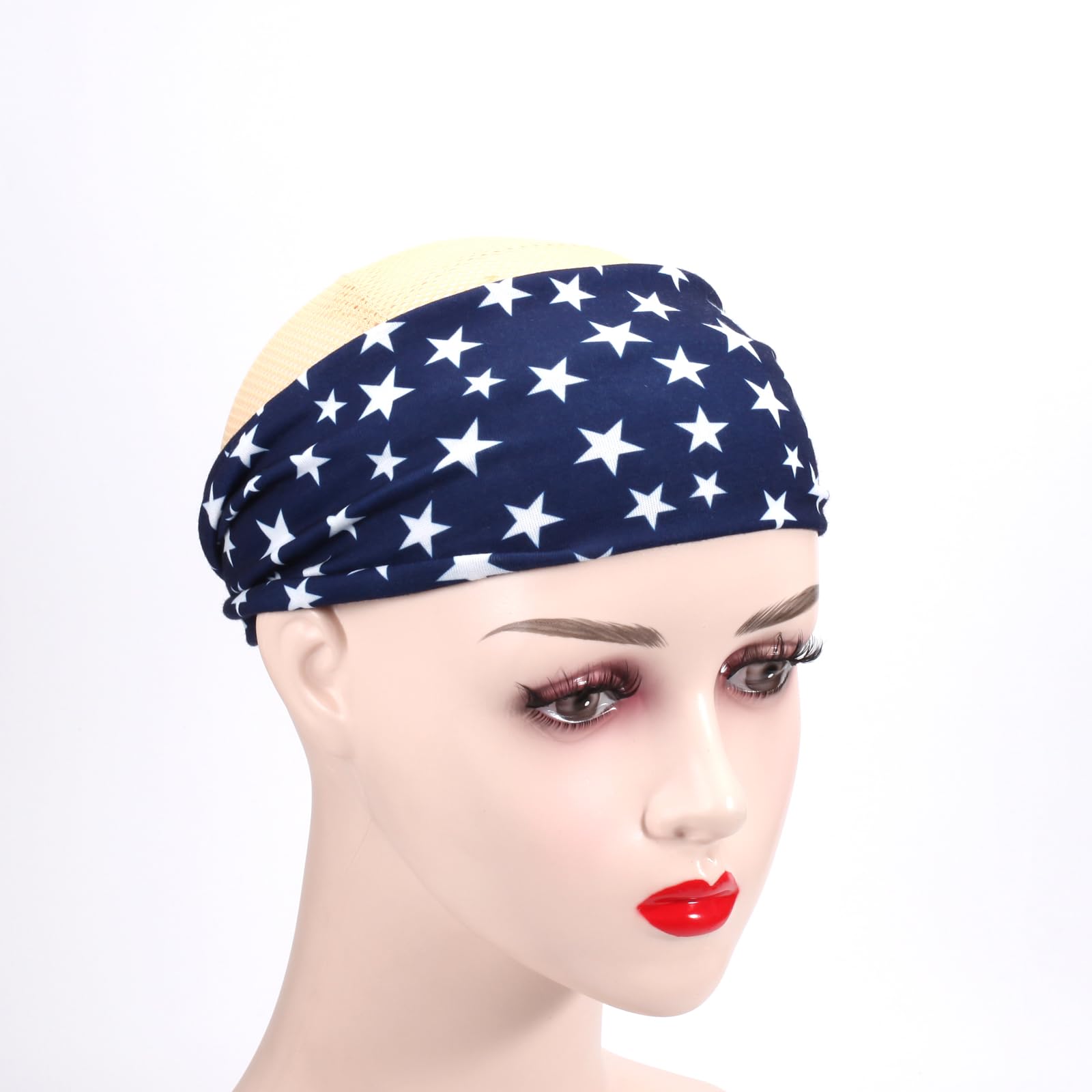 American Flag Headbands for Women Girls USA Red White and Blue Headband Twist Patriotic Knotted Striped Star Hairbands Elastic 4