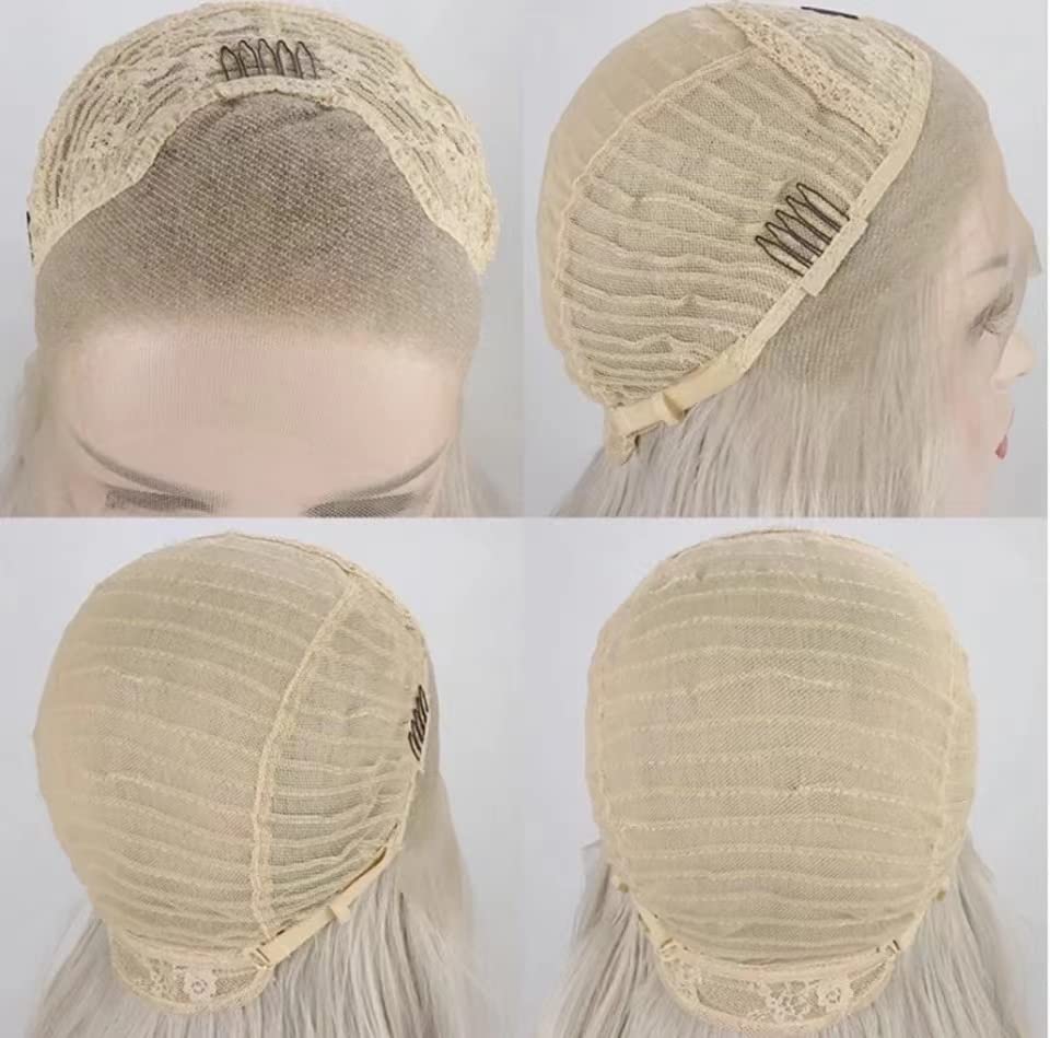 Wxhwcx Long White Blonde Wavy Synthetic Lace Front Wig Middle Part Lace Wigs Synthetic Hair Wig For Women Cosplay Wigs