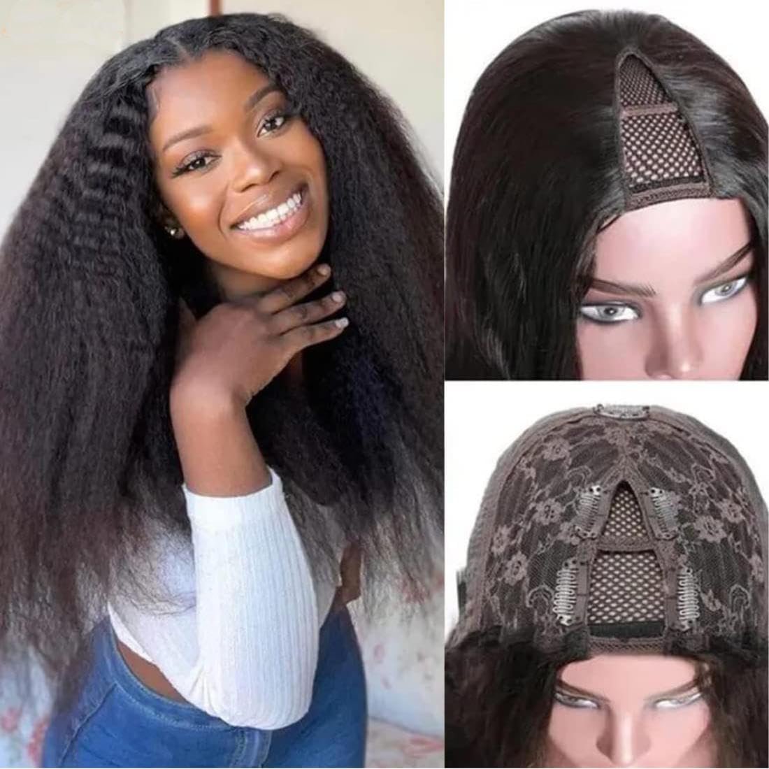 Beauty Forever V Part Wig Human Hair Yaki Kinky Straight Upgrade U Part Wigs Glueless Full Head Clip In Half Wig V Shape Wigs No