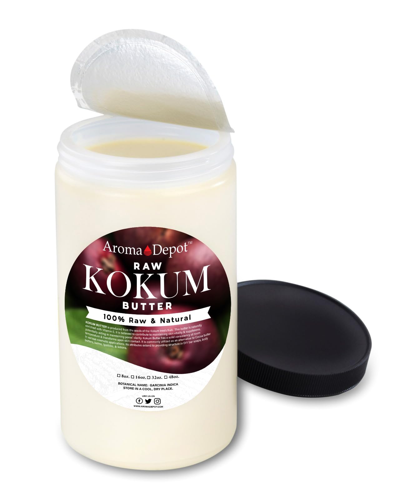 Aroma Depot 2 Lb. Raw Unrefined Kokum Butter Jar Great For Skin, Body And Hair. 100% Pure I Natural I Cold Pressed I Thickener F