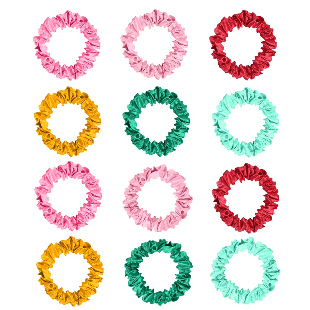 Pengxiaomei 12Pcs Satin Hair Scrunchies, Bright Colors Elastic Hair Bands Hair Accessories for Women Girls, Ideal Summer Wedding