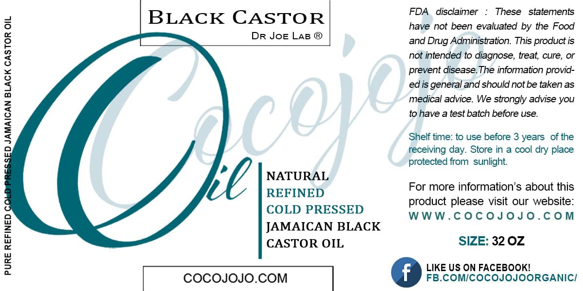Jamaican Black Castor Oil Cold Pressed Pure Natural 32 oz Hair Skin Eyelashes Pure Virgin Refined Black Castor Oil