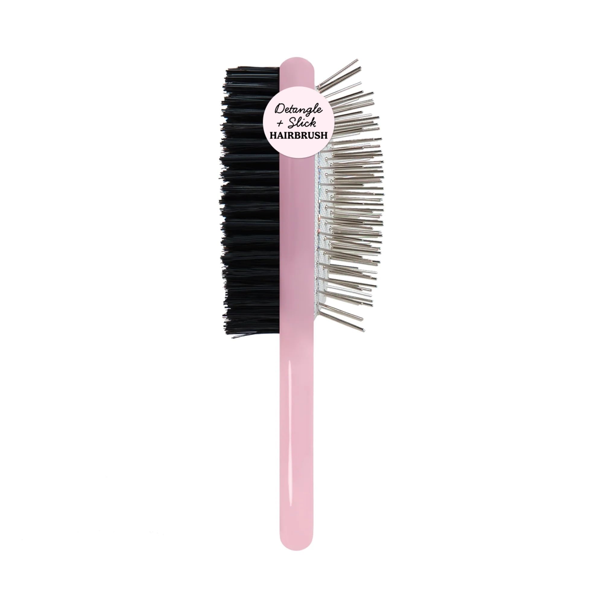 Mane Double Take DualSided Hair Brush  TwoinOne Travel Size Boar Bristle Hair Brush for Smooth Slick Backs & Metal Pin Side 