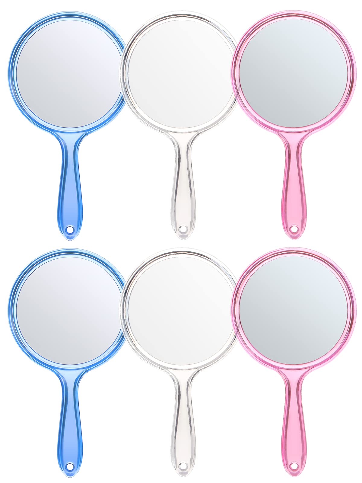 OMIRO Hand Mirror, Double-Sided Handheld Mirror 1X/3X Magnifying Mirror with Handle, Set of 6 (Mix Colors)