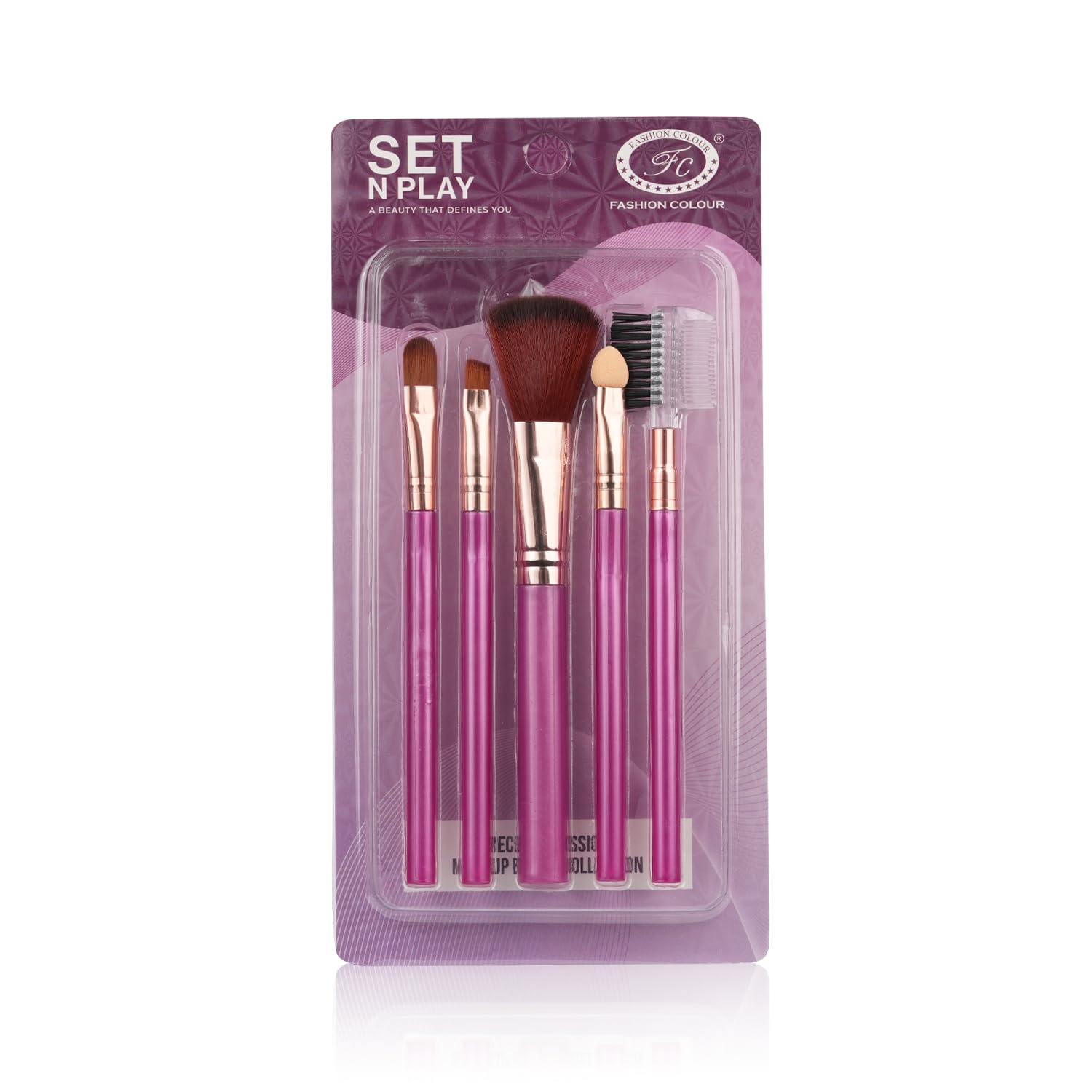 Fashion Colour Set N Play 5Piece Makeup Brush Set By Fashion Colour | Professional Fluffy, Shader, Blending, Angled & Spoolie B