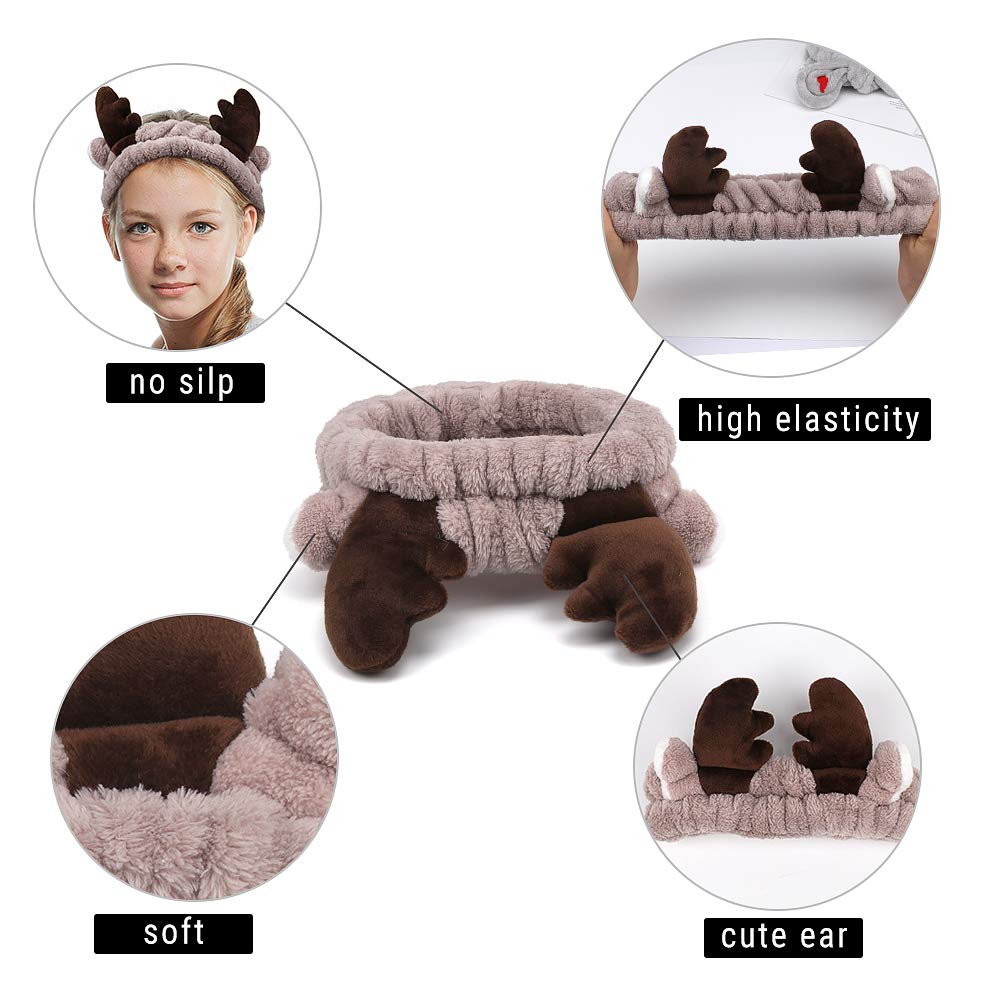 Ahoney Makeup Spa Headband Face Wash Headband For Women Girls Cute Headbands Animal Ears Shower 4Pcs Coral Fleece Hair Band Wome