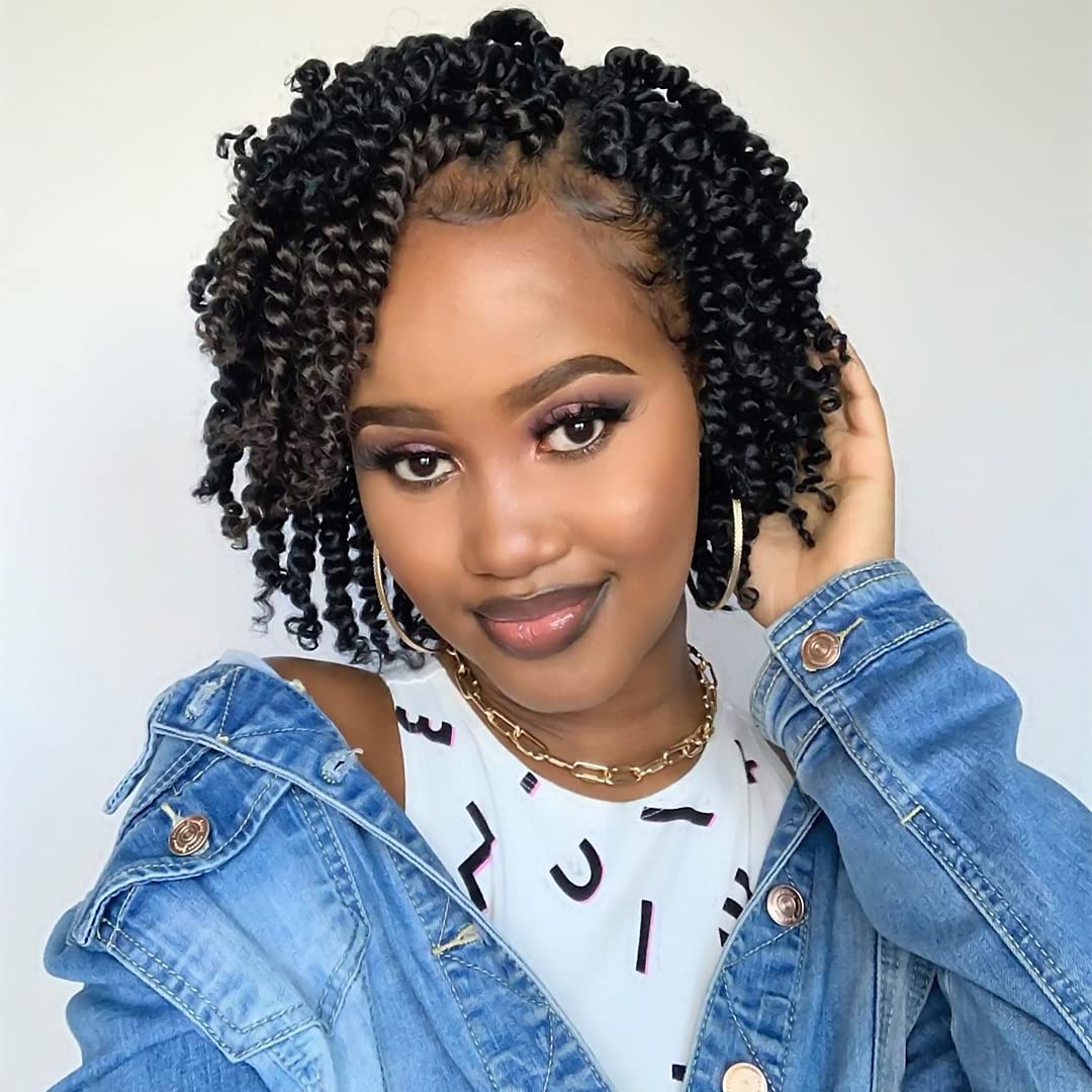 The BOHOBABE Pre-twisted Passion Twist Crochet Hair 6 Inch Short Pre-looped Crochet Passion Twist Braiding Hair 8 Packs (1#) 1#(