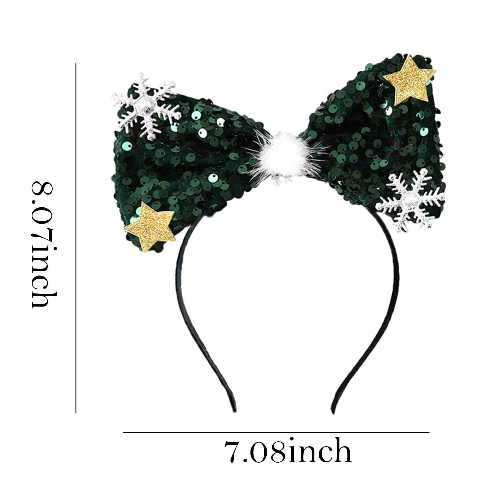AIUPUOC Christmas Headbands for Women Glitter Hair Bands Snowflake Hair Band Star Hair Wear (Green, Large)