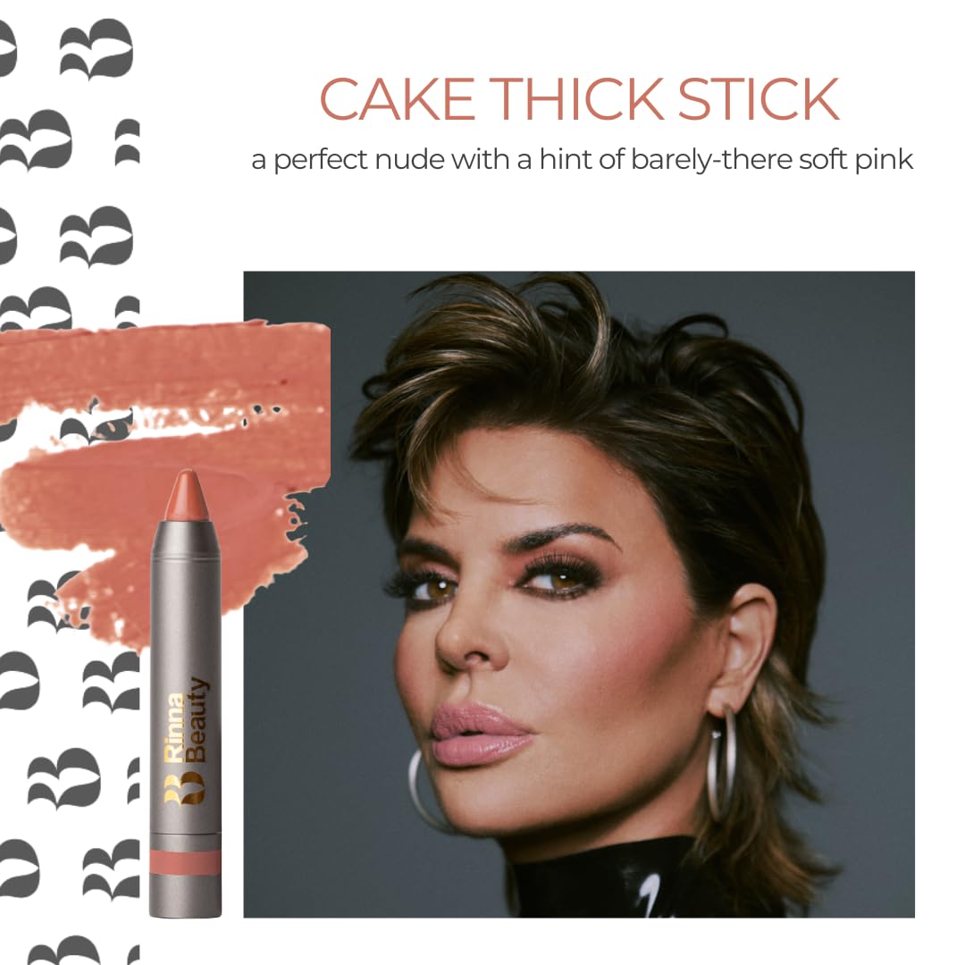 Rinna Beauty Thick Stick Lip Crayon - Cake - Long Lasting Lipstick, Moisturizing Creamy Formula W/Hydrating Oils & Extracts, Bui