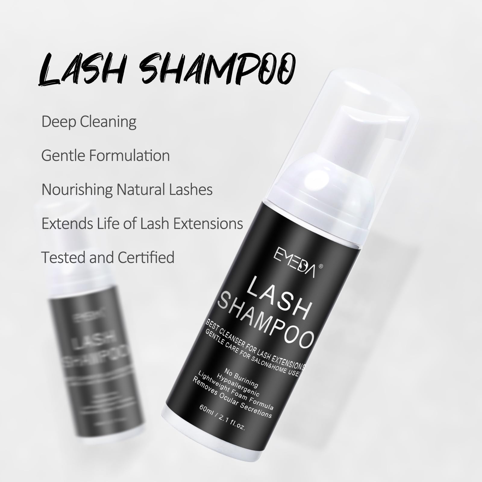 Emeda Lash Shampoo Kit Cleaning Bath - Lash Cleanser For Extensions, Usb Mini Portable Fan Brush Wash Bottle, Oil Free Lash Foam