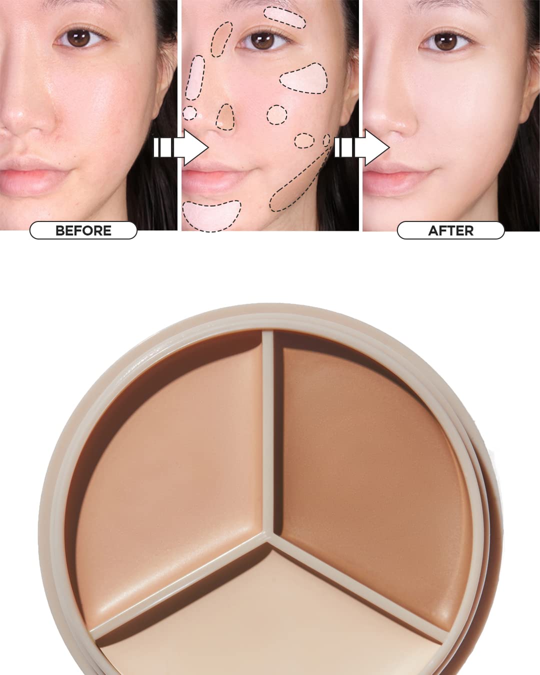 Thesaem Cover Perfection Triple Pot Concealer - 3 Color Concealer With Full Coverage Natural Beige Shade Covers Blemishes Spots,